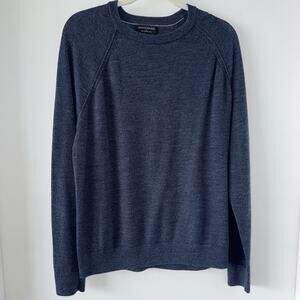 Banana Republic Mens Raglen Merino Wool Crew Neck Sweater Blue Long Sleeve Sz L